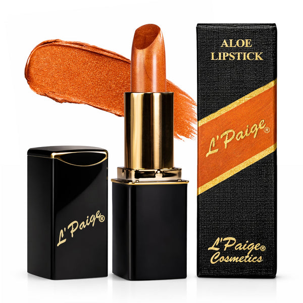 L’Paige Frosted Copper Lipstick (L05) in warm copper-bronze shimmer with a frosted metallic finish.