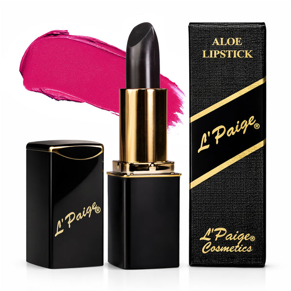L’Paige Color-Changing BLACK Lipstick transforming from black to deep wine-magenta with Aloe Vera moisturizing satin finish and long-lasting lip stain-like wear.