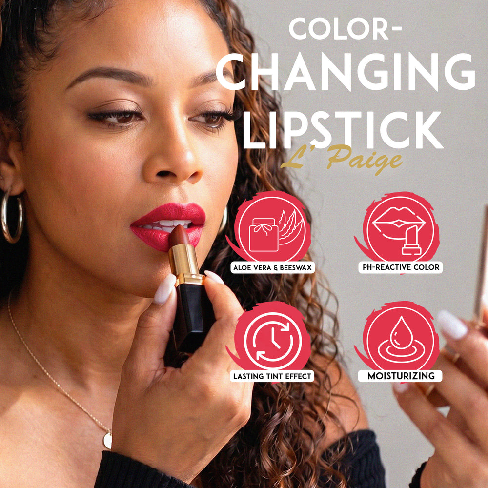 L'Paige Color-Changing Brown Lipstick | Moisturizing Raspberry-Red Lip Stain with Aloe Vera