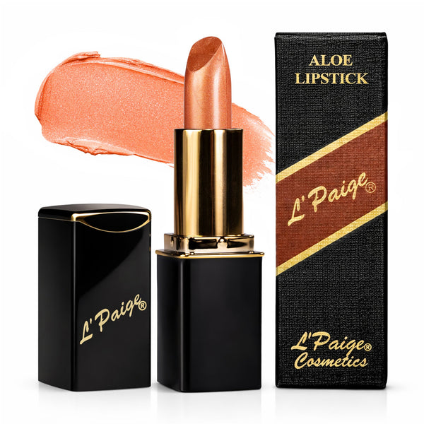 L’Paige L36 AMARETTO warm caramel bronze lipstick with golden pearl shimmer and radiant frosted finish.