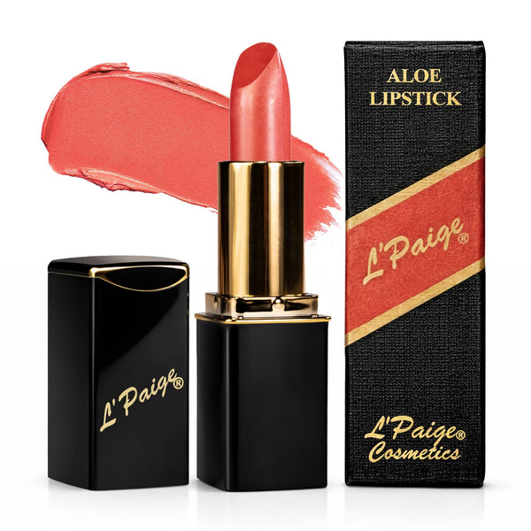 L’Paige L49 Peach Nectar lipstick in a peach coral shade with a smooth satin cream finish.