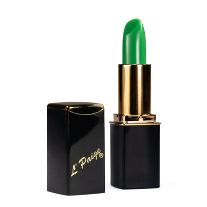 Original Green Color-Changing Lipstick by L’Paige with black and gold packaging